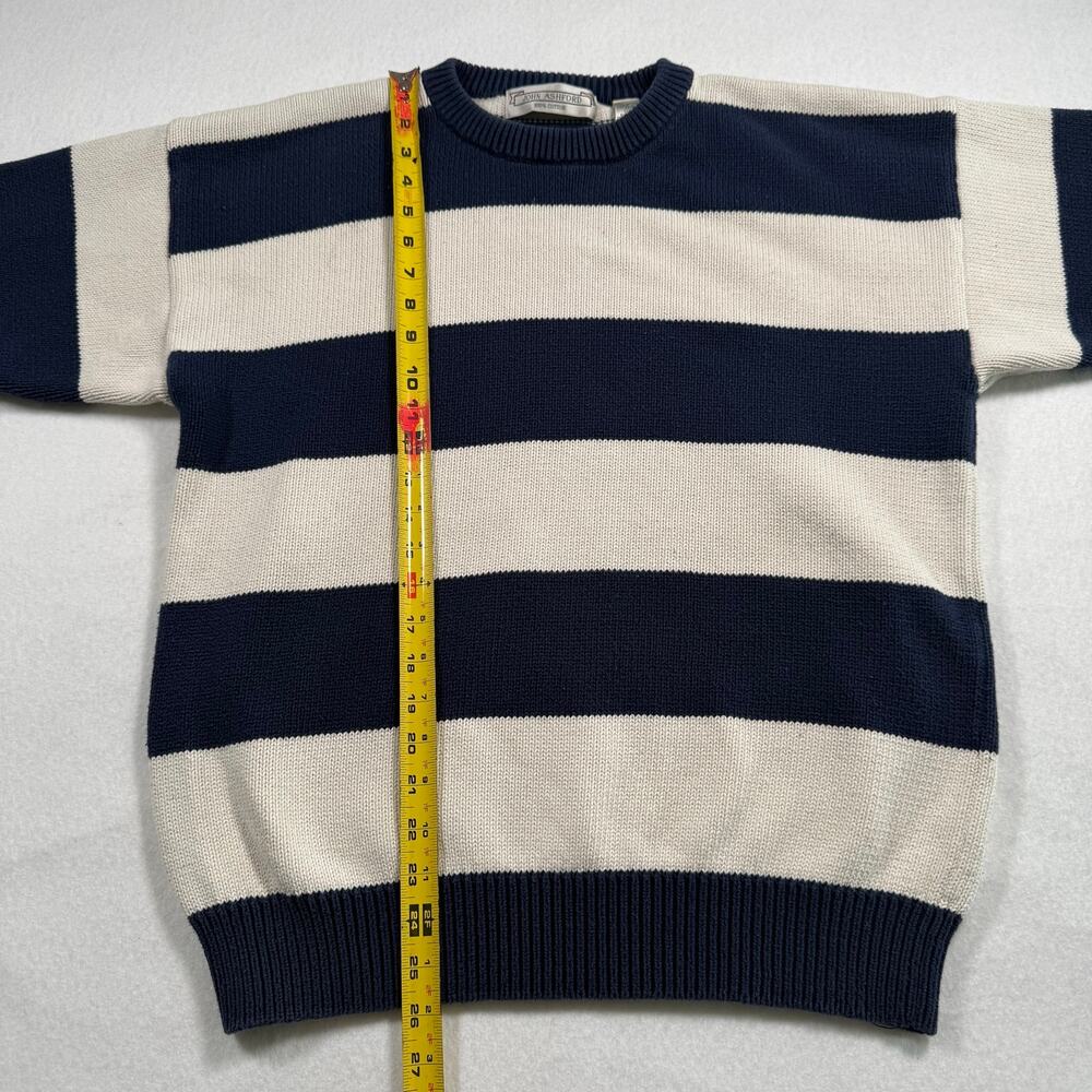 Vintage John Ashford striped oversized knit cotton crewneck sweater size large - Picture 9 of 10